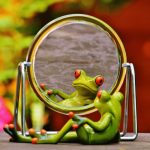 Ergotherapie am Kaffeetrichter Erfurt - Keramik-Frosch betrachtet sich im Spiegel